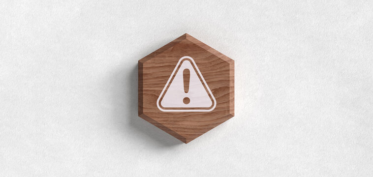 Warnung und Achtung: Ausrufezeichen-header-Symbol auf Holz
