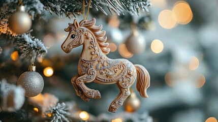 On the Christmas tree, a decorative horse is displayed, signifying the 2026 Year of the Horse and creatively fusing Chinese zodiac symbolism with holiday festivities