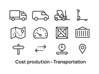 Fototapeta premium Transportation Line Icons. Cost of production