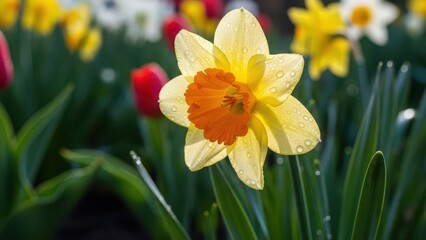 Fototapeta premium yellow or orange petal narcissus flower