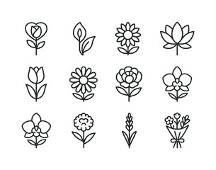 Flower Symbolism Icons. Symbolism of Flowers. Line icon set of s