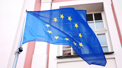 Waving Eu Flag On Flagpole