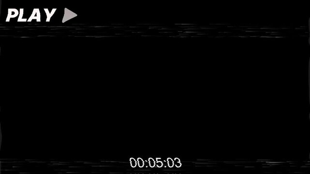 vhs tape playing vintage animation motion black background . Old VHS play and timecode