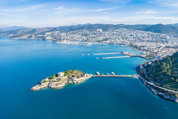 Obraz premium Kusadasi Coastline drone view in Kusadasi Town of Turkey