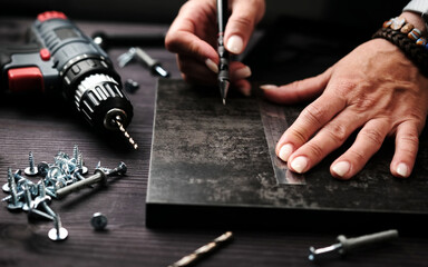 Female Carpenter Making Modern Furniture For Stylish Kitchen