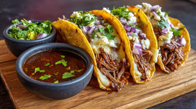 birria tacos with beef stew and cheese on isolated background