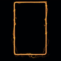 Obraz premium Abstract rectangular vertical frame with a glowing line and golden lightning bolts.
