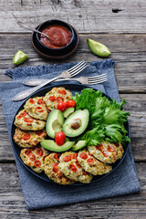 minced chicken cherry tomatoes patties on a plate