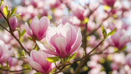 Fototapeta premium pink magnolia tree in garden during springtime Natural floral background