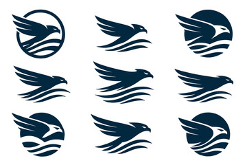 Fototapeta premium Eagle logo set with sharp angular wings and strong streamlined motion. Each symbol highlights power, direction, and clean geometric flow suitable