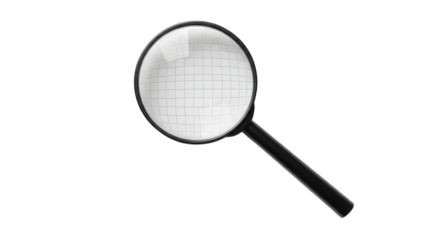 A detailed 3d render of a magnifying glass with a black handle isolated on transparent background
