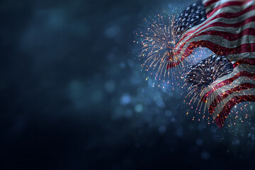 dynamic USA flag waves with vibrant fireworks against a dark bokeh background celebrating independence
