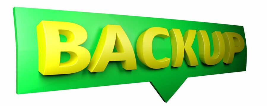 Backup yellow write on green comics with arrow to down, isolated on white background