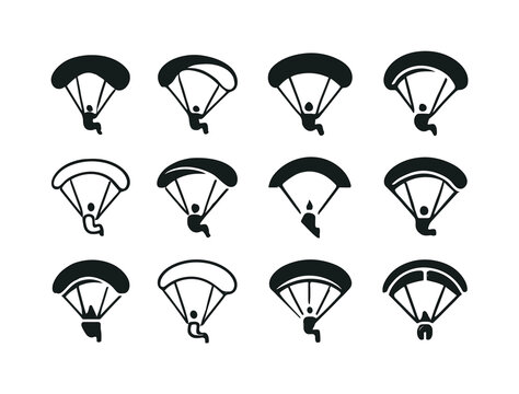 Paraglider Logo Variations. Adventure seeking. Icon set. Set Log