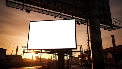 Blank Billboard at Sunset with Industrial Background.