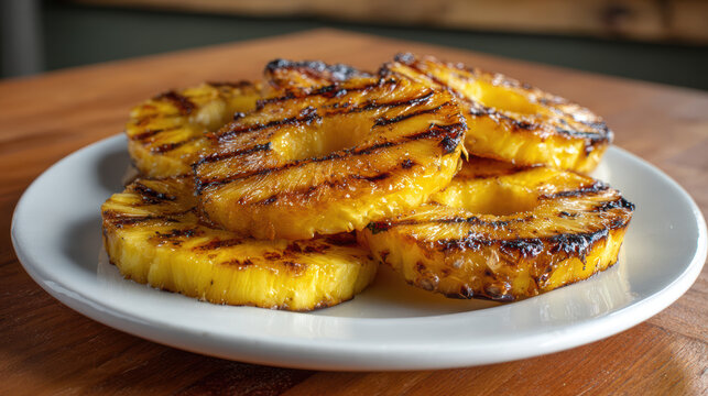 grilled pineapple slices with cinnamon and caramelization for desserts