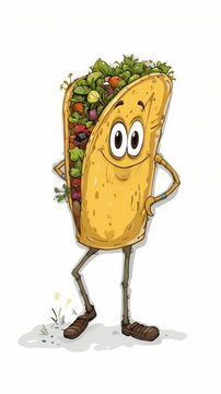 Cartoon Tacos Characters Dancing in a Row - Animated Mexican Food Delights Illustration
