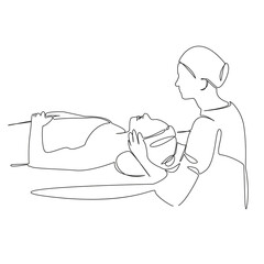 One continuous single drawing line art flat doodle massage, patient, skin, therapy, beauty, facial, skincare, spa. Isolated image hand draw contour on a white background, hand drawn, not AI