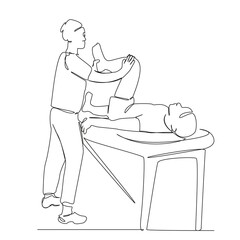 One continuous single drawing line art flat doodle physical therapy, patient, rehabilitation, therapy, clinic, manual. Isolated image hand draw contour on a white background, hand drawn, not AI