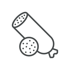 Salami Icon. Thin Line Illustration of a Cured Sausage with a Slice, Symbolizing Traditional Salami, Spiced Dry Meat and Italian Charcuterie. Isolated Outline Vector Sign.