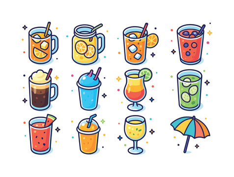 Summer Drink Icons. Summer Drinks. Colorful isometric vector ico