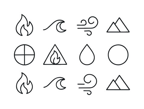 Four Element Icons. Four elements. Line icon set of four element