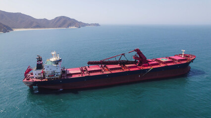 Aerial View of Bulk Carrier Cargo Ship at Sea