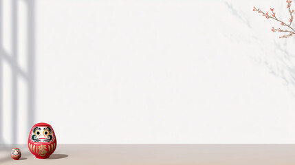 窓辺に置かれただるまの置物のフレーム素材