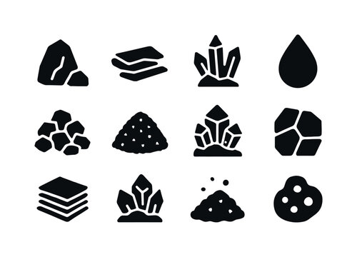 Industrial Minerals Icons. Industrial minerals. Solid icon set o