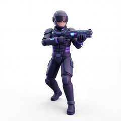 Cyberpunk police officer 3d icon illustration isolated on white background. Futuristic law enforcement figure for urban security and technological authority concept