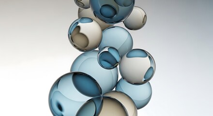 Abstract composition of translucent blue and beige spheres floating in a gradient background, representing data or molecular structures