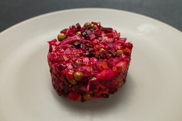 Classic Russian Beet Salad with Mustard Seeds on Plate. Vinaigrette