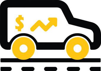 Van with upward trending graph and dollar sign symbolizing growth in transportation and logistics.