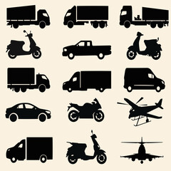 Transport Silhouette Icon Pack Transportation Vehicle