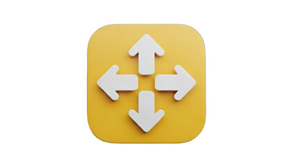 Yellow Rounded Square Icon With Four White Arrows Pointing Inward And Outward Indicating Movement Or Navigation In A 3D Rendered Design