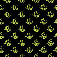 Agriculture seamless pattern isolated on black background