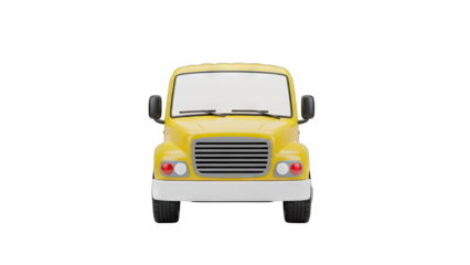 Yellow Toy School Bus Front View Isolated on Transparent Background Simple Cartoon Style Children Transportation Concept Realistic Render