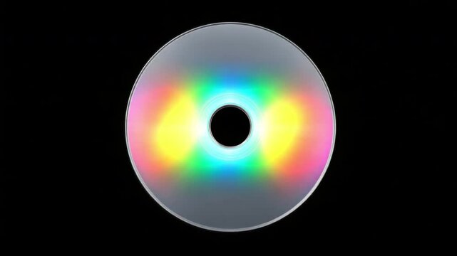 Colorful Reflection of a CD on a Black Background with Vibrant Light Effects Displayed in a Circular Format 4k video footage