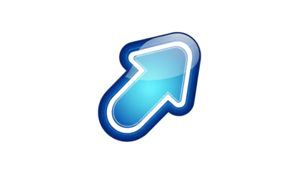 Glossy Blue Arrow Pointing Up and Right isolated on a transparent background cursor