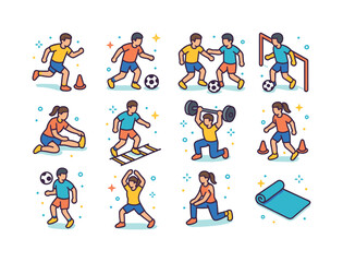 Fototapeta premium Training Activity Icons. Training activities. Colorful isometric