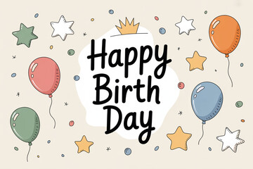 Vibrant Happy Birthday celebration with colorful balloons and stars