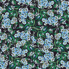 flower seamless pattern with white wildflowers on black background