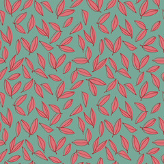 Seamless pattern with hand drawn meadow bold flowers. Floral Block Prints inspired by printmaking in Christmas color combinations