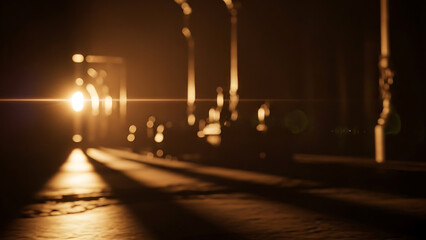 Dark bridge with street lights at night