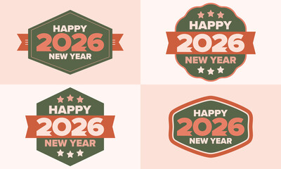 2026 Happy New Year. Greeting Card Design with Modern Retro Typography