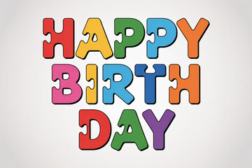 Vibrant Happy Birthday colorful text in playful puzzle pieces