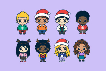 Cute christmas kids cartoon collection