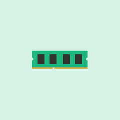 computer RAM vector illustration. flat RAM memory module icon illustration on light green background. computer hardware component concept for technology, PC upgrade, data storage, and electronics