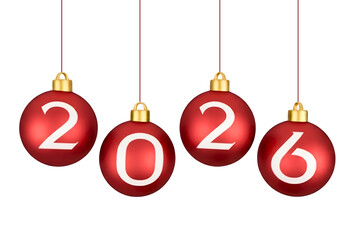 New year 2026 red hanging christmas ornaments, celebration design