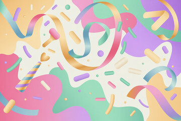 Naklejka premium Vibrant colorful confetti and ribbons floating in festive celebration